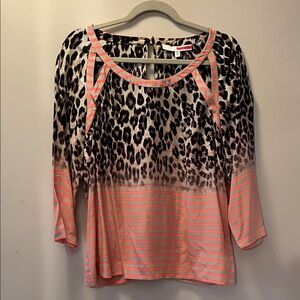 Tracy Reese Fabulous and Unique Leopard and Coral Striped 100% Silk Blouse